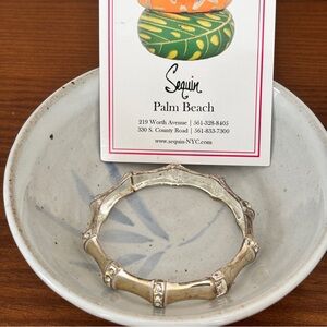Silver tone Sequin crystal bamboo hinge bangle